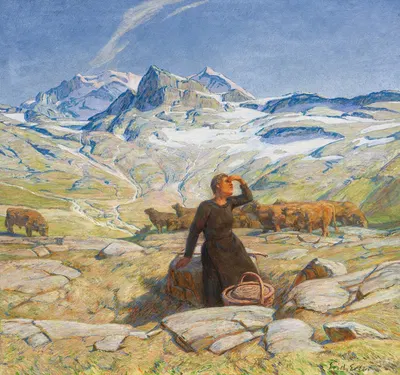 Пейзаж с молодой крестьянкой by Эрих Эрлер, 1900 — digital art print download