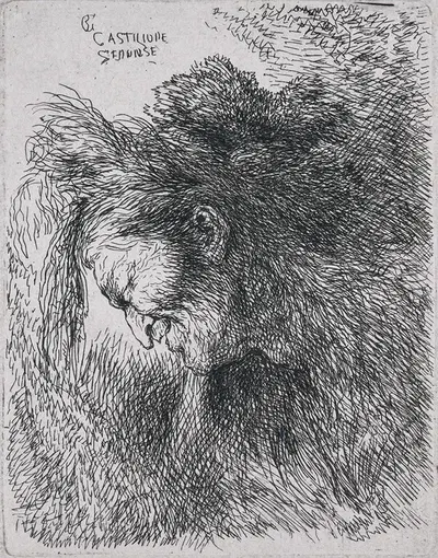 Old Man Looking Down by Джованни Бенедетто Кастильоне — digital art print download