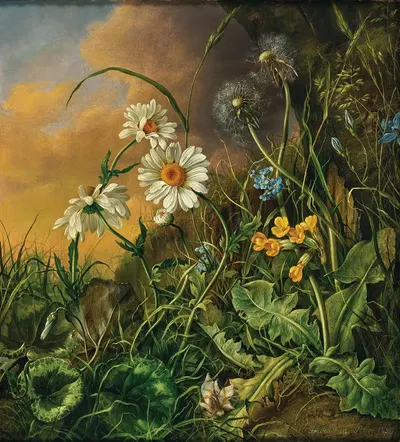 A Forest Floor with Daisies, Primroses and Dandelions by Franz Xaver Petter, 1858 — digital art print download