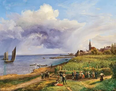 Harvest near Rust on Lake Neusiedl by Friedrich Loos, 1838 — digital art print download