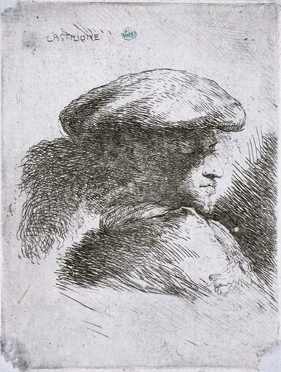 Young Man in Profile Facing Right by Джованни Бенедетто Кастильоне — digital art print download