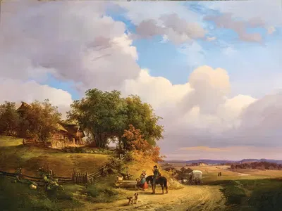 Охотник, отдыхающий на деревенской дороге by Игнац Раффальт, 1850 — digital art print download
