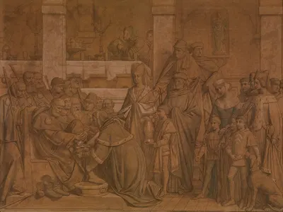 Maundy Thursday Celebrated for the First Time in the Sint-Julianusgasthuis in Antwerp in 1303 by Годфрид Гуффенс, 1889 —…