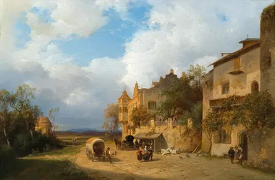 Отдых у гостиницы by Игнац Раффальт, 1853 — digital art print download
