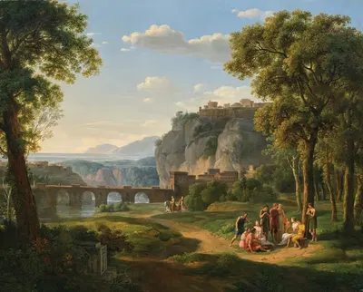 Аркадный пейзаж с мостом by Иоганн Непомук Шёдльбергер, 1809 — digital art print download