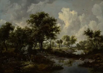 A Wooded Landscape by Meindert Hobbema, 1667 — digital art print download