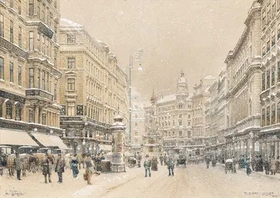Грабен в Вене в снежную метель by Ричард Мозер, 1907 — digital art print download