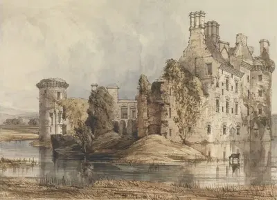Замок Керлаверок (общий вид) by Роберт Уильям Биллингс, 1848 — digital art print download
