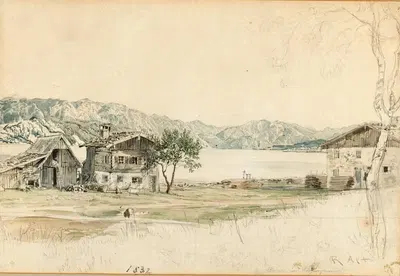 Дома у озера Аттерзее, этюд by Рудольф фон Альт, 1832 — digital art print download