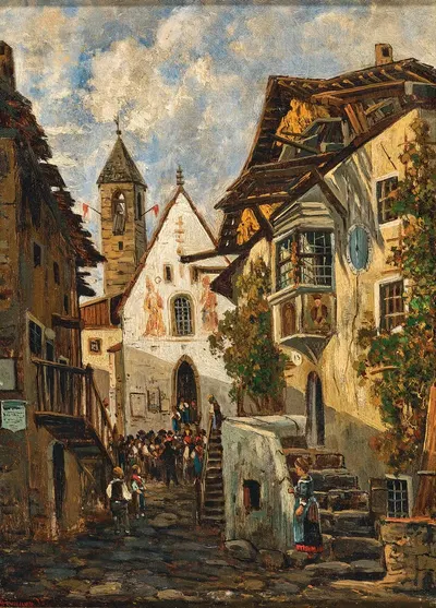 Деревенский мотив из Альбейна у Бриксена, Тироль by Теодор фон Хёрманн, 1875 — digital art print download