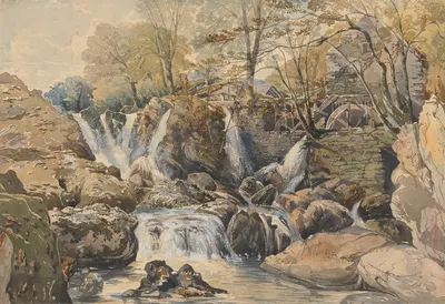 Watermill and Waterfalls by Aaron Edwin Penley, 1862 — digital art print download
