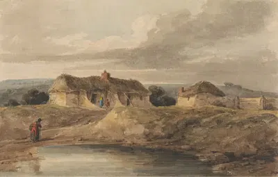 Ландшафт с соломенными зданиями by Амелия Лонг, 1809 — digital art print download