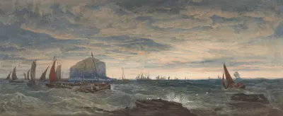 Скала Бас в рассветных лучах by Эдвард Дункан, 1855 — digital art print download