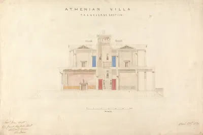 Проект афинской виллы, поперечный разрез by Эдвард Джонс, 1834 — digital art print download