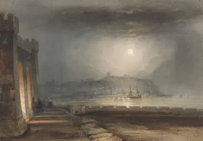 Порт Скарборо, Йоркшир – Лунный свет by Генри Барлоу Картер, 1850 — digital art print download