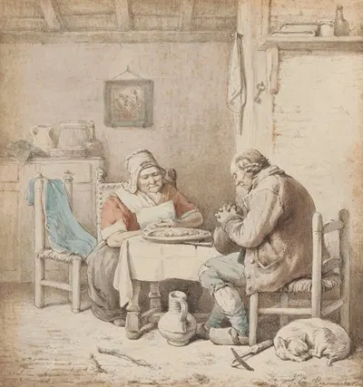 The Prayer Before the Meal by Игнатий Иосифус Ван Регенмортер, 1846 — digital art print download
