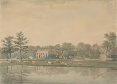 North East View of a House at Ringmer with Cattle and Sheep by a Pond by James Lambert of Lewes, 1787 — digital art print…