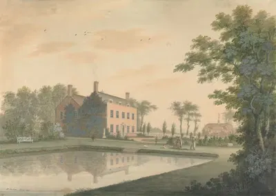 South View of a House at Ringmer with Gardeners at Work by James Lambert of Lewes, 1787 — digital art print download
