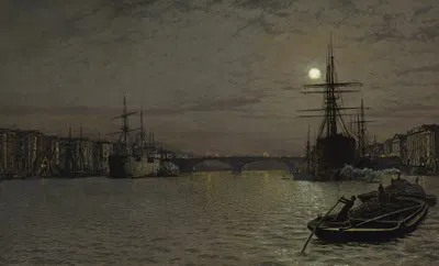 Пул и Лондонский мост ночью by Джон Аткінсон Гримшоу, 1884 — digital art print download