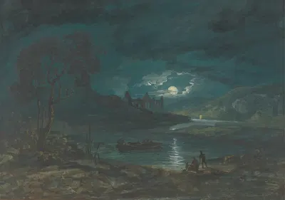Night – River Landscape with a Ruined Abbey by John Laporte — digital art print download