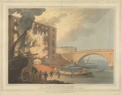 A View of Albion Mill on Fire by John William Edye, 1791 — digital art print download