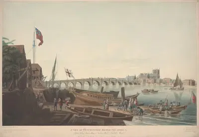 A View of Westminster Bridge, the Abbey and Church by John William Edye, 1791 — digital art print download