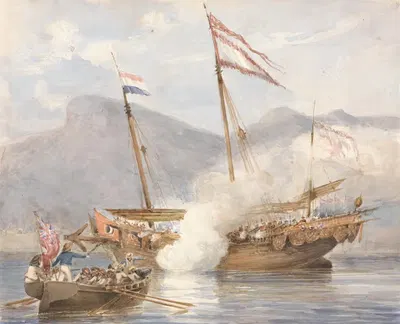 Бой в Коулуне by Лейтенант Джозеф Спаркхолл Рандл, 1839 — digital art print download