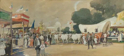 Крытая повозка на ярмарке, запряженная шестью быками by Оскар Эдмунд Бернингхаус — digital art print download