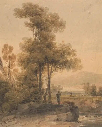 Пейзаж с фигурами, река Кромах by Пол Сэндби Манн, 1805 — digital art print download