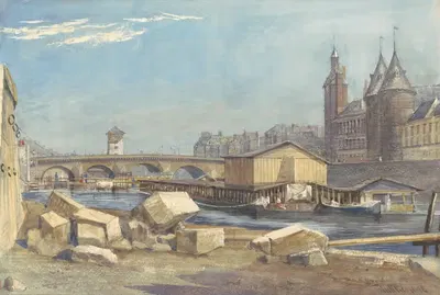 Остров Сите, мост Пон-о-Шанж и Консьержери, Париж, 1837 by Ричард Редгрейв, 1837 — digital art print download