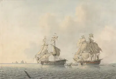 Английский военный корабль захватывает судно by Роберт Кливли, 1783 — digital art print download