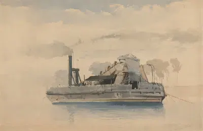 Dredger at Twickenham, September 22, 1874 by Thomas Charles Leeson Rowbotham, 1874 — digital art print download