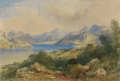Гористая сцена с озером by Томас Колман Дибдин, 1867 — digital art print download