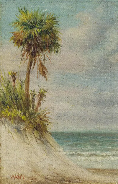 Флоридский морской пейзаж с песчаной дюной и пальмой by Уильям Айкен Уокер — digital art print download