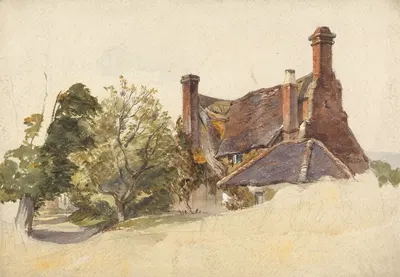 Study of a Cottage by a lane by William James Müller — digital art print download