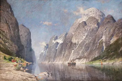 Прогулка на лодке в зимнем фьорде by Адельстин Норманн — digital art print download