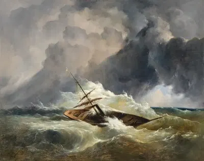 Лодка в бедственном положении на море by Доминик Шухфрид, 1855 — digital art print download