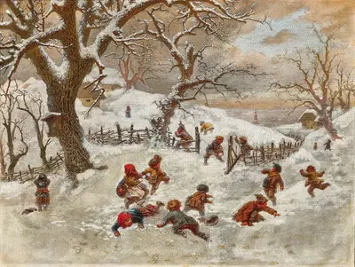 A Snowball Fight by Ferdinand Mallitsch, 1867 — digital art print download