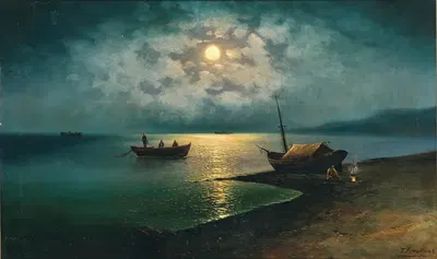 Лунная ночь на берегу by Григорий Иванович Капустин — digital art print download