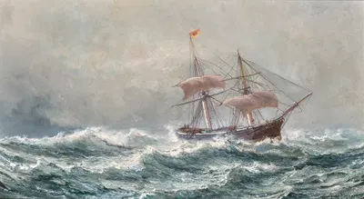 Двухмачтовое судно в море by Жан-Батист-Анри Дюран-Браже — digital art print download