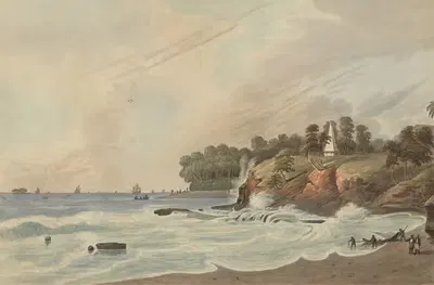 Утес короля и остров Крыса, Форт Марлборо, Бенкулен, Суматра, 1799 by Иосиф Константин Стадлер, 1799 — digital art print…
