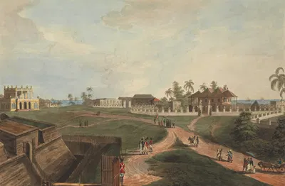 Правительственный дом и дом совета, Форт Марлборо, Бенкулен, Суматра, 1799 by Иосиф Константин Стадлер, 1799 — digital art…