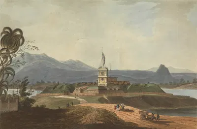 Юго-восточный вид на форт Марлборо, Бенкулен, Суматра, 1799 by Иосиф Константин Стадлер, 1799 — digital art print download