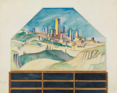 Bildentwurf; La città delle belle torri by Alexander Kanoldt, 1919 — digital art print download