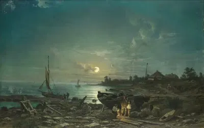 Лунная прибрежная сцена by Иоганн Антон Кастель — digital art print download