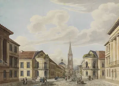 Blick von der Zähringer Vorstadt in die Stadtmitte von Freiburg by Carl Ludwig Frommel — digital art print download