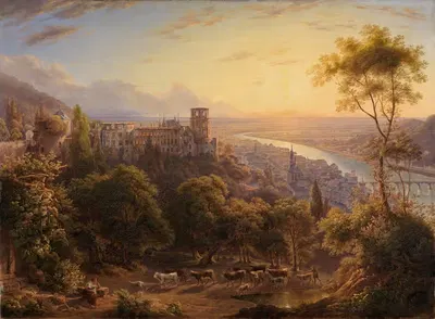 Heidelberg bei Sonnenuntergang by Carl Ludwig Frommel, 1842 — digital art print download