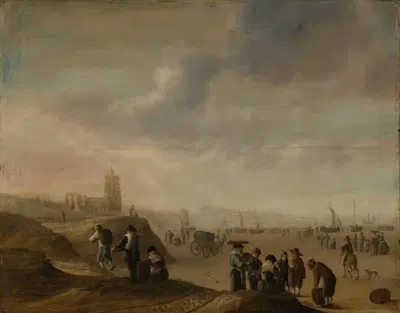 Сцена на пляже с множеством фигур by Корнелис Беелт, 1651 — digital art print download