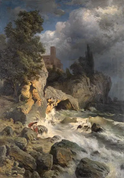 Пейзаж с Героем, ожидающим Леандра by Эдмунд Канольдт, 1883 — digital art print download