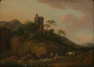 Burgruine mit Hirten und Herde by Ferdinand Kobell, 1780 — digital art print download